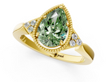 Yellow gold Milgrain Fancy Green Pear  Cut Diamond Ring with Tapered Pave Band and Four Prong Setting_4