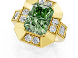 Yellow gold Milgrain Fancy Green Radiant Cut Diamond Halo Split Shank Ring_1