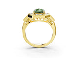 Yellow gold Milgrain Fancy Green Radiant Cut Diamond Halo Split Shank Ring_3