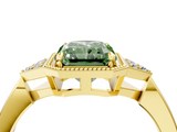 Yellow gold Milgrain Fancy Green Radiant  Cut Diamond Ring with Tapered Pave Band and Four Prong Setting_7