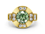 Yellow gold Milgrain Fancy Green Round Cut Diamond Halo Split Shank Ring