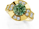 Yellow gold Milgrain Fancy Green Round Cut Diamond Halo Split Shank Ring_1