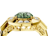 Yellow gold Milgrain Fancy Green Round Cut Diamond Halo Split Shank Ring_4