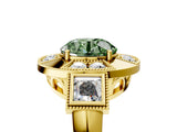 Yellow gold Milgrain Fancy Green Round Cut Diamond Halo Split Shank Ring_5