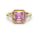 Yellow gold Milgrain Fancy Pink Asscher  Cut Diamond Ring with Tapered Pave Band and Four Prong Setting_17