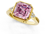 Yellow gold Milgrain Fancy Pink Asscher  Cut Diamond Ring with Tapered Pave Band and Four Prong Setting_18