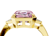 Yellow gold Milgrain Fancy Pink Asscher  Cut Diamond Ring with Tapered Pave Band and Four Prong Setting_21