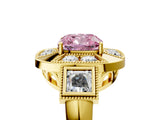 Yellow gold Milgrain Fancy Pink Cushion Cut Diamond Halo Split Shank Ring_11