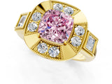 Yellow gold Milgrain Fancy Pink Cushion Cut Diamond Halo Split Shank Ring_13
