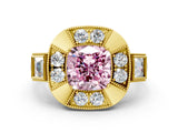 Yellow gold Milgrain Fancy Pink Cushion Cut Diamond Halo Split Shank Ring_6