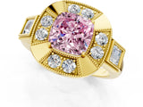 Yellow gold Milgrain Fancy Pink Cushion Cut Diamond Halo Split Shank Ring_7