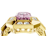 Yellow gold Milgrain Fancy Pink Emerald Cut Diamond Halo Split Shank Ring_4