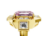 Yellow gold Milgrain Fancy Pink Emerald Cut Diamond Halo Split Shank Ring_5