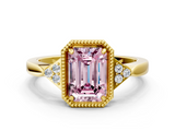 Yellow gold Milgrain Fancy Pink Emerald  Cut Diamond Ring with Tapered Pave Band and Four Prong Setting_3