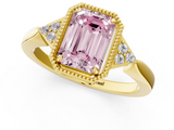 Yellow gold Milgrain Fancy Pink Emerald  Cut Diamond Ring with Tapered Pave Band and Four Prong Setting_4
