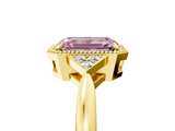 Yellow gold Milgrain Fancy Pink Emerald  Cut Diamond Ring with Tapered Pave Band and Four Prong Setting_8