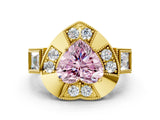 Yellow gold Milgrain Fancy Pink Heart Cut Diamond Halo Split Shank Ring_12