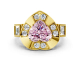 Yellow gold Milgrain Fancy Pink Heart Cut Diamond Halo Split Shank Ring_6