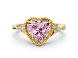 Yellow gold Milgrain Fancy Pink Heart  Cut Diamond Ring with Tapered Pave Band and Four Prong Setting_3