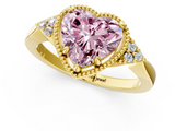 Yellow gold Milgrain Fancy Pink Heart  Cut Diamond Ring with Tapered Pave Band and Four Prong Setting_4