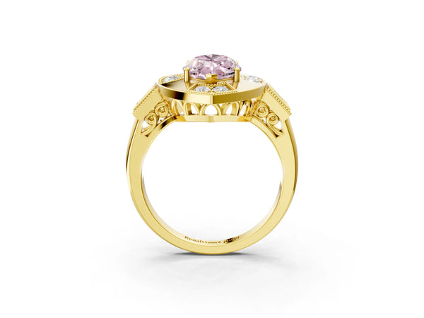 Yellow Gold Marquise Vintage Halo Engagement Ring Setting for Fancy Pink Center - Design RJ-711