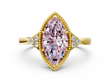 Yellow gold Milgrain Fancy Pink Marquise  Cut Diamond Ring with Tapered Pave Band and Four Prong Setting_3