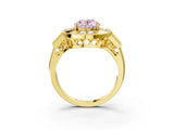 Yellow gold Milgrain Fancy Pink Oval Cut Diamond Halo Split Shank Ring_3