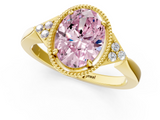 Yellow gold Milgrain Fancy Pink Oval  Cut Diamond Ring with Tapered Pave Band and Four Prong Setting_4