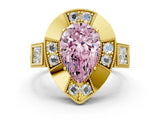 Yellow gold Milgrain Fancy Pink Pear Cut Diamond Halo Split Shank Ring