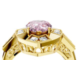 Yellow gold Milgrain Fancy Pink Pear Cut Diamond Halo Split Shank Ring_10
