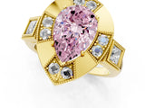 Yellow gold Milgrain Fancy Pink Pear Cut Diamond Halo Split Shank Ring_7