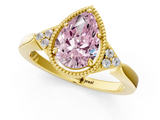 Yellow gold Milgrain Fancy Pink Pear  Cut Diamond Ring with Tapered Pave Band and Four Prong Setting_4