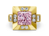 Yellow gold Milgrain Fancy Pink Princess Cut Diamond Halo Split Shank Ring