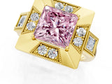 Yellow gold Milgrain Fancy Pink Princess Cut Diamond Halo Split Shank Ring_1