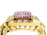 Yellow gold Milgrain Fancy Pink Princess Cut Diamond Halo Split Shank Ring_4