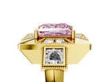 Yellow gold Milgrain Fancy Pink Princess Cut Diamond Halo Split Shank Ring_5