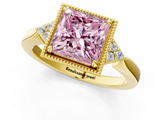 Yellow gold Milgrain Fancy Pink Princess  Cut Diamond Ring with Tapered Pave Band and Four Prong Setting_24