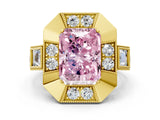 Yellow gold Milgrain Fancy Pink Radiant Cut Diamond Halo Split Shank Ring