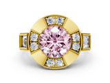 Yellow gold Milgrain Fancy Pink Round Cut Diamond Halo Split Shank Ring
