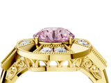 Yellow gold Milgrain Fancy Pink Round Cut Diamond Halo Split Shank Ring_4