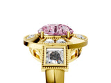 Yellow gold Milgrain Fancy Pink Round Cut Diamond Halo Split Shank Ring_5