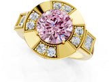 Yellow gold Milgrain Fancy Pink Round Cut Diamond Halo Split Shank Ring_7