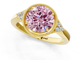 Yellow gold Milgrain Fancy Pink Round  Cut Diamond Ring with Tapered Pave Band and Four Prong Setting_30