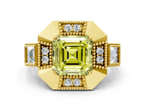 Yellow gold Milgrain Fancy Yellow Asscher Cut Diamond Halo Split Shank Ring