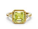 Yellow gold Milgrain Fancy Yellow Asscher  Cut Diamond Ring with Tapered Pave Band and Four Prong Setting_17