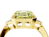 Yellow gold Milgrain Fancy Yellow Asscher  Cut Diamond Ring with Tapered Pave Band and Four Prong Setting_21