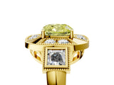 Yellow gold Milgrain Fancy Yellow Cushion Cut Diamond Halo Split Shank Ring_11