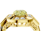 Yellow gold Milgrain Fancy Yellow Cushion Cut Diamond Halo Split Shank Ring_16