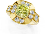 Yellow gold Milgrain Fancy Yellow Cushion Cut Diamond Halo Split Shank Ring_7