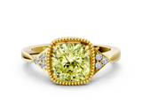 Yellow gold Milgrain Fancy Yellow Cushion  Cut Diamond Ring with Tapered Pave Band and Four Prong Setting_3